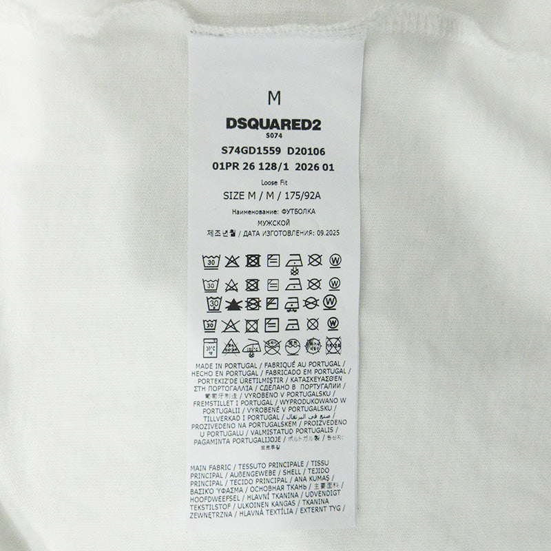 DSQUARED2 | ディースクエアード バーチカルロゴTシャツ 26年 胸ポケット付きバックロゴプリント半袖Tシャツ 半袖Ｔシャツ S74GD1559 ホワイト サイズ：M【三重本店】