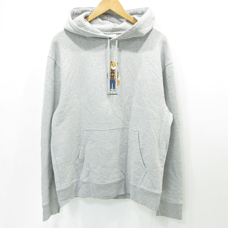 MAISON KITSUNE | メゾンキツネ Dressed Fox Regular Hoodie ドレスドフォックスレギュラーフーディ きつねプリント長袖パーカー アニマル柄 パーカー LM00304KM0001 グレー サイズ：XL【三重本店】