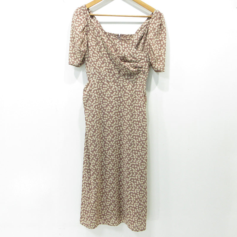 Herlipto | ハーリップトゥ Cherry Pattern Cache-Coeur One-Piece チェリーパターンカシュクールワンピース サイドスリット サクランボ柄 総柄 ワンピース HLT2009006 ブラウン系 ピンクブラウン ロージブラウン サイズ：M【三重本店】
