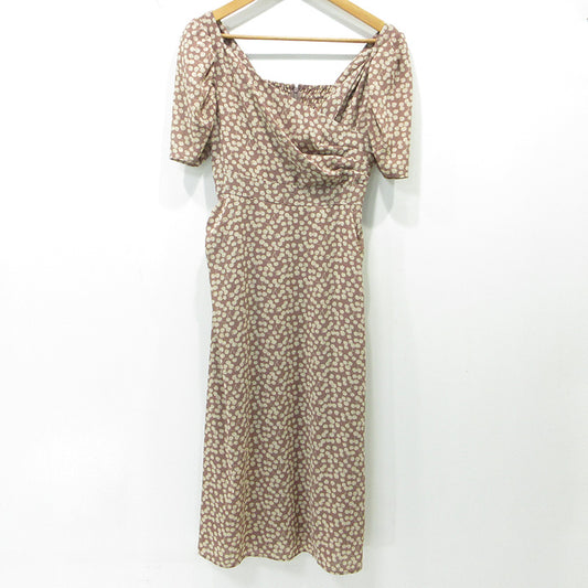 Herlipto | ハーリップトゥ Cherry Pattern Cache-Coeur One-Piece チェリーパターンカシュクールワンピース サイドスリット サクランボ柄 総柄 ワンピース HLT2009006 ブラウン系 ピンクブラウン ロージブラウン サイズ：M【三重本店】