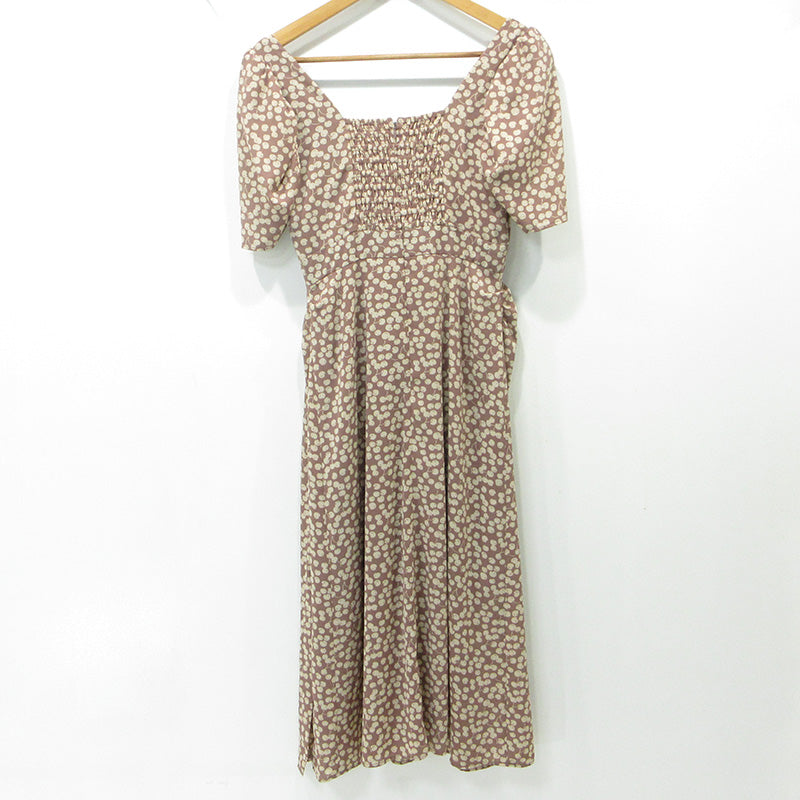 Herlipto | ハーリップトゥ Cherry Pattern Cache-Coeur One-Piece チェリーパターンカシュクールワンピース サイドスリット サクランボ柄 総柄 ワンピース HLT2009006 ブラウン系 ピンクブラウン ロージブラウン サイズ：M【三重本店】