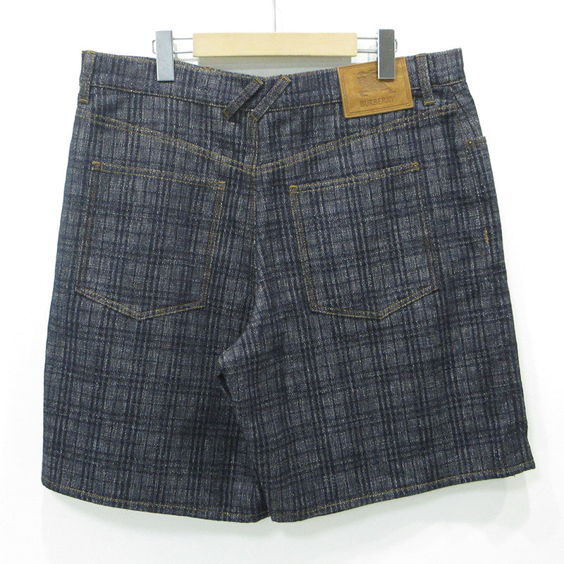 BURBERRY | バーバリー Check Denim Shorrs チェックデニムショーツ 25AW 総柄ショートデニムパンツ DEXTER JEAN ボタンフライ ショートパンツ 8109936 ネイビー サイズ：36【三重本店】