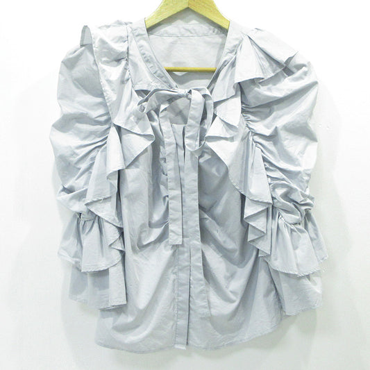 snidel | スナイデル フロントスリットボウタイブラウス フリル七分袖シャツ 長袖シャツ サイズ：ONE SIZE ブラウス SWFB231119 ライトブルー グレーブルー【三重本店】