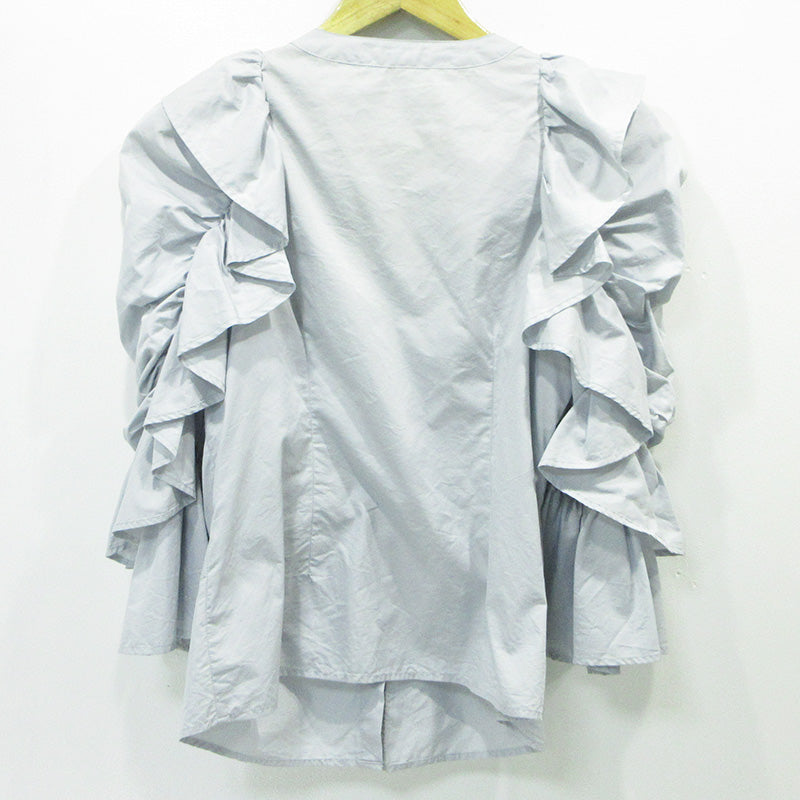 snidel | スナイデル フロントスリットボウタイブラウス フリル七分袖シャツ 長袖シャツ サイズ：ONE SIZE ブラウス SWFB231119 ライトブルー グレーブルー【三重本店】