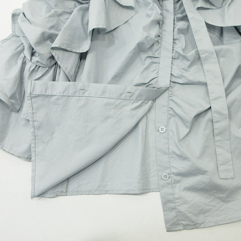 snidel | スナイデル フロントスリットボウタイブラウス フリル七分袖シャツ 長袖シャツ サイズ：ONE SIZE ブラウス SWFB231119 ライトブルー グレーブルー【三重本店】