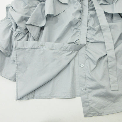 snidel | スナイデル フロントスリットボウタイブラウス フリル七分袖シャツ 長袖シャツ サイズ：ONE SIZE ブラウス SWFB231119 ライトブルー グレーブルー【三重本店】