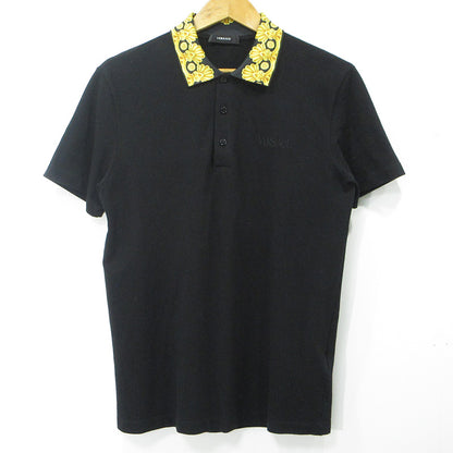 VERSACE | ヴェルサーチ Barocco Print Short Sleeve Polo Shirt バロックプリントロゴ刺繍半袖ポロシャツ ポロシャツ 1012260 1A10242 ブラック サイズ：S【三重本店】