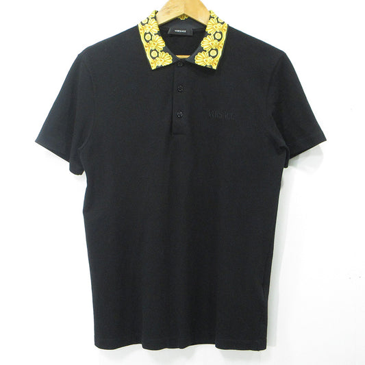 VERSACE | ヴェルサーチ Barocco Print Short Sleeve Polo Shirt バロックプリントロゴ刺繍半袖ポロシャツ ポロシャツ 1012260 1A10242 ブラック サイズ：S【三重本店】
