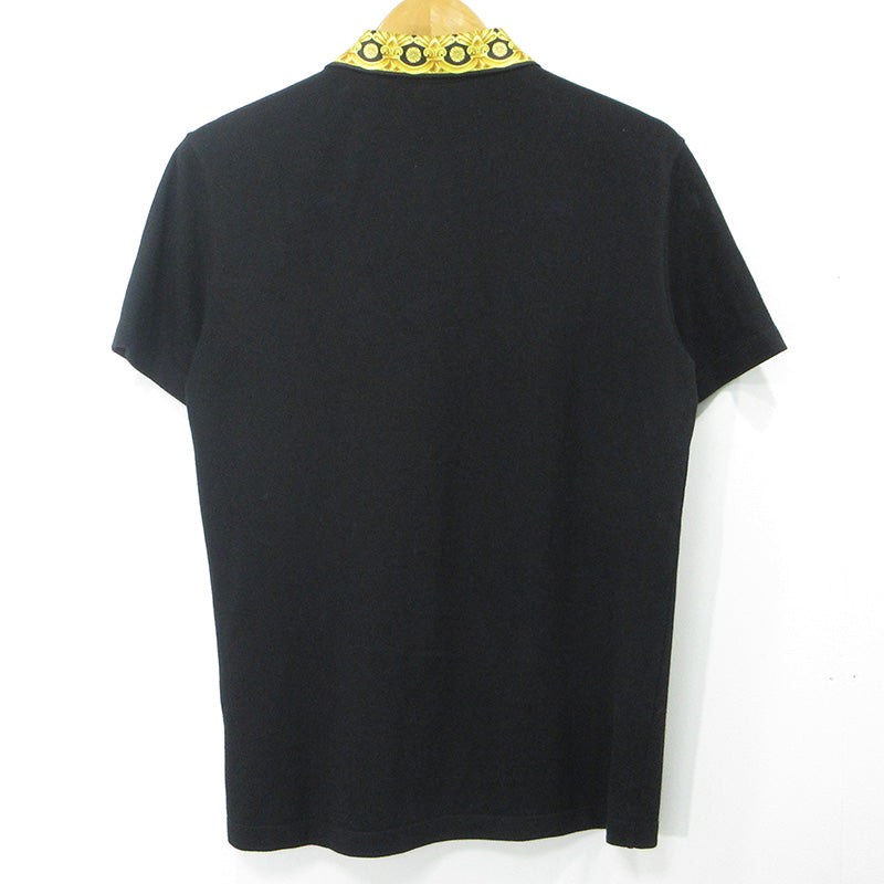 VERSACE | ヴェルサーチ Barocco Print Short Sleeve Polo Shirt バロックプリントロゴ刺繍半袖ポロシャツ ポロシャツ 1012260 1A10242 ブラック サイズ：S【三重本店】