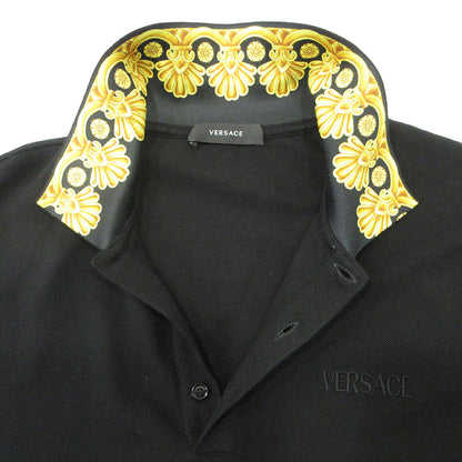 VERSACE | ヴェルサーチ Barocco Print Short Sleeve Polo Shirt バロックプリントロゴ刺繍半袖ポロシャツ ポロシャツ 1012260 1A10242 ブラック サイズ：S【三重本店】