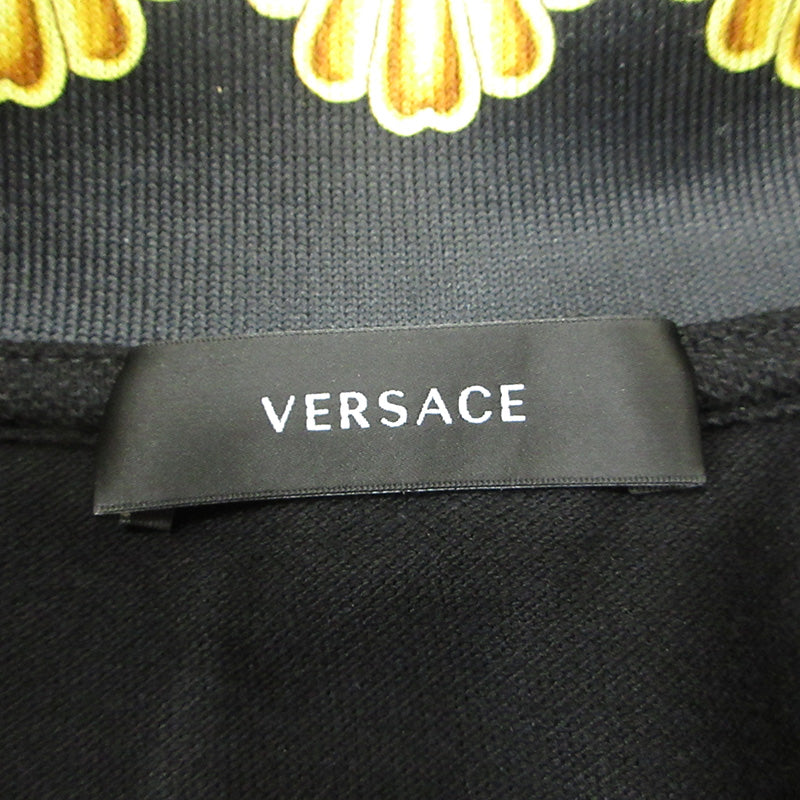 VERSACE | ヴェルサーチ Barocco Print Short Sleeve Polo Shirt バロックプリントロゴ刺繍半袖ポロシャツ ポロシャツ 1012260 1A10242 ブラック サイズ：S【三重本店】