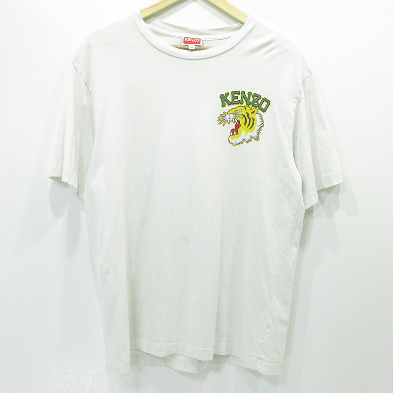KENZO | ケンゾー Varsity Jungle Tiger T-Shirt バーシティジャングルタイガーTシャツ 虎プリント半袖Tシャツ ロゴワッペン 半袖Ｔシャツ FD65TS0074SO ホワイト系 ライトグレー サイズ：M【三重本店】