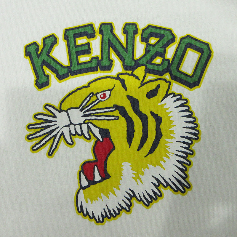 KENZO | ケンゾー Varsity Jungle Tiger T-Shirt バーシティジャングルタイガーTシャツ 虎プリント半袖Tシャツ ロゴワッペン 半袖Ｔシャツ FD65TS0074SO ホワイト系 ライトグレー サイズ：M【三重本店】