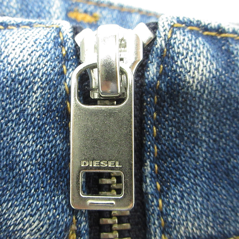 DIESEL | ディーゼル D-EARUE USED加工ジップフライフレアデニムパンツ ダメージ加工 切替え パッチワーク デニムパンツ 009NP ブルー サイズ：27【三重本店】