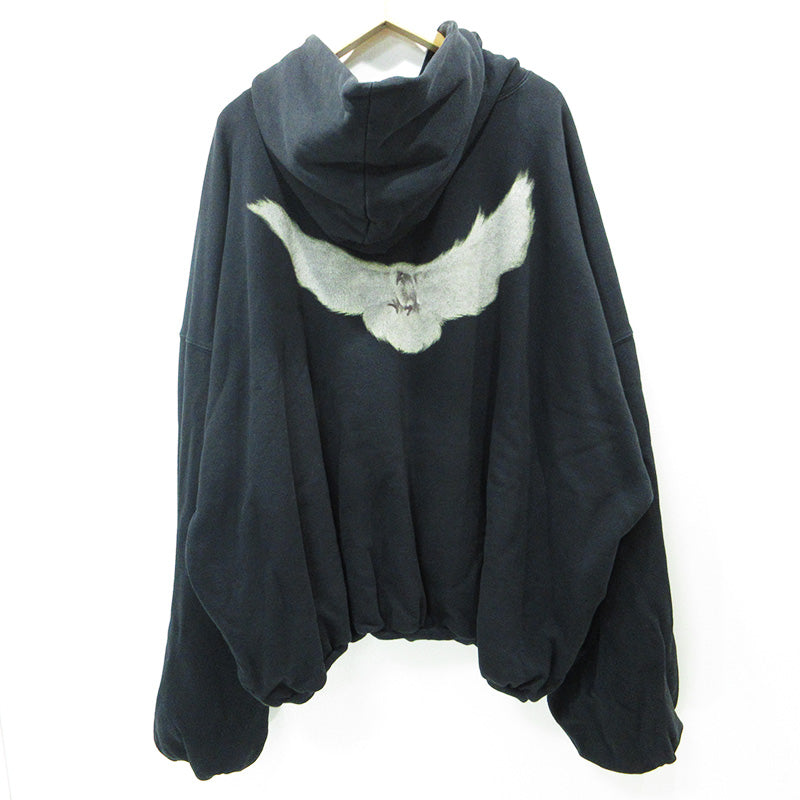 YEEZY | イージー × GAP × BALENCIAGA バレンシアガ DOVE HOODIE バックプリント長袖パーカー 鳩 パーカー 472996-00 ブラック(WASHED BLACK) サイズ：XL【三重本店】