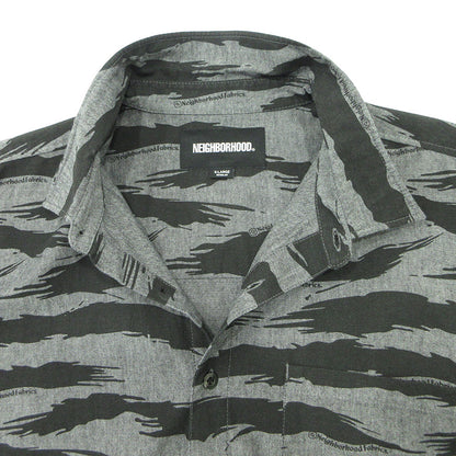NEIGHBORHOOD | ネイバーフッド CAMO PATTERN CHAMBRAY SHIRT カモパターンシャンブレーシャツ ロゴワッペン総柄長袖シャツ 半袖シャツ 261TSNH-SHM10 グレー×ブラック サイズ：XL【三重本店】