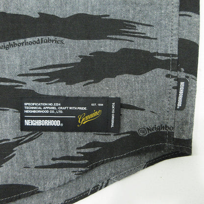 NEIGHBORHOOD | ネイバーフッド CAMO PATTERN CHAMBRAY SHIRT カモパターンシャンブレーシャツ ロゴワッペン総柄長袖シャツ 半袖シャツ 261TSNH-SHM10 グレー×ブラック サイズ：XL【三重本店】