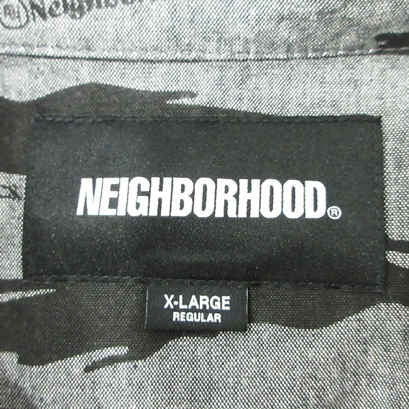 NEIGHBORHOOD | ネイバーフッド CAMO PATTERN CHAMBRAY SHIRT カモパターンシャンブレーシャツ ロゴワッペン総柄長袖シャツ 半袖シャツ 261TSNH-SHM10 グレー×ブラック サイズ：XL【三重本店】