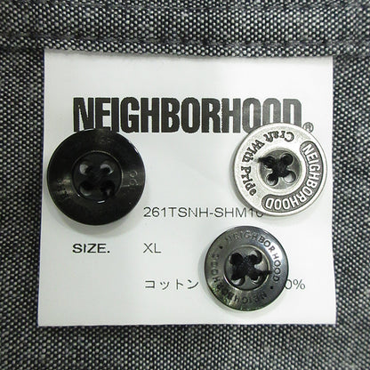NEIGHBORHOOD | ネイバーフッド CAMO PATTERN CHAMBRAY SHIRT カモパターンシャンブレーシャツ ロゴワッペン総柄長袖シャツ 半袖シャツ 261TSNH-SHM10 グレー×ブラック サイズ：XL【三重本店】
