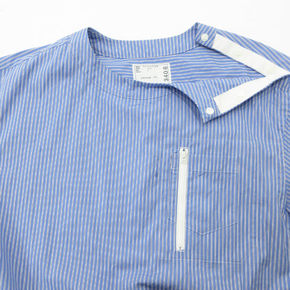 Sacai | サカイ COTTON PULLOVER SHIRT コットンプルオーバーシャツ 24SS 総柄肩ボタン胸ポケット付き半袖シャツ ストライプ柄 半袖Ｔシャツ 24-03406M ブルー サイズ：4【三重本店】
