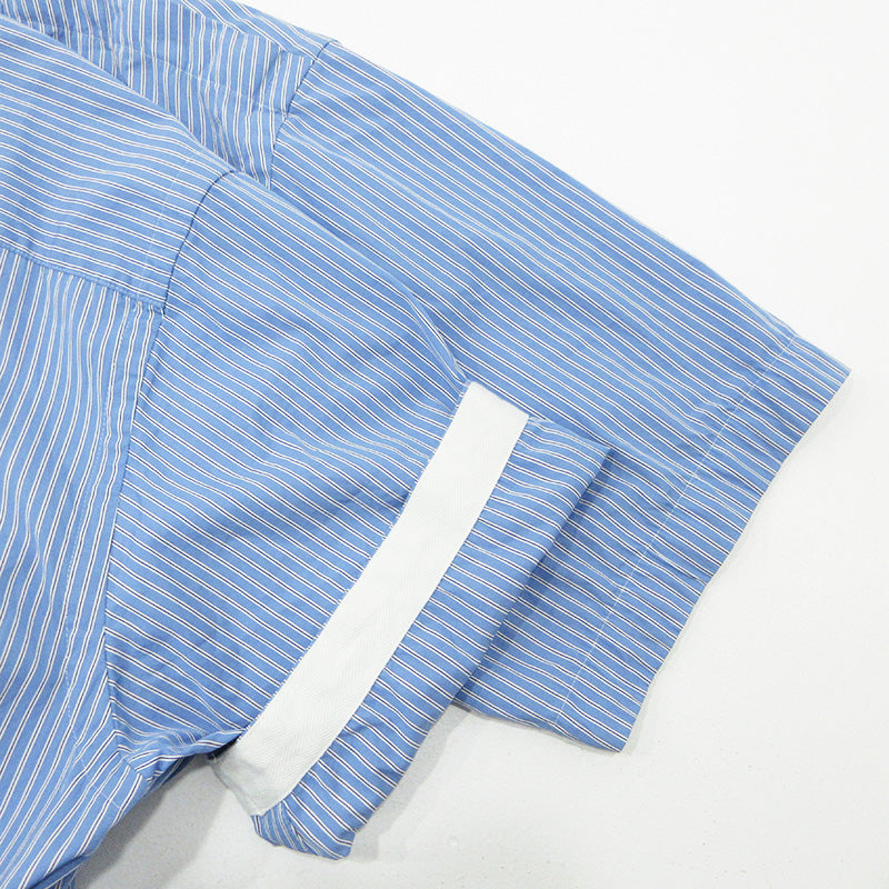 Sacai | サカイ COTTON PULLOVER SHIRT コットンプルオーバーシャツ 24SS 総柄肩ボタン胸ポケット付き半袖シャツ ストライプ柄 半袖Ｔシャツ 24-03406M ブルー サイズ：4【三重本店】