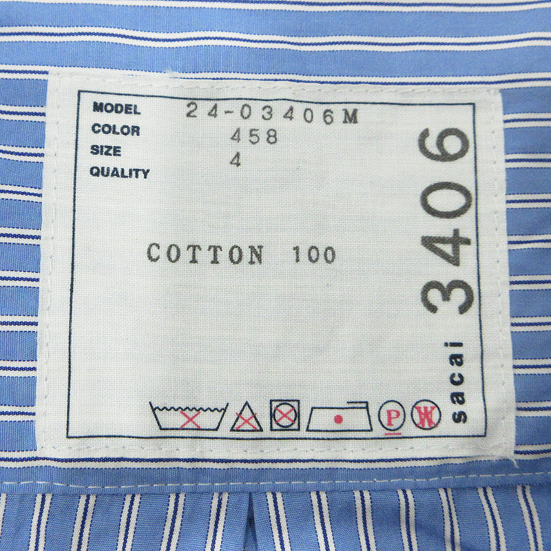 Sacai | サカイ COTTON PULLOVER SHIRT コットンプルオーバーシャツ 24SS 総柄肩ボタン胸ポケット付き半袖シャツ ストライプ柄 半袖Ｔシャツ 24-03406M ブルー サイズ：4【三重本店】