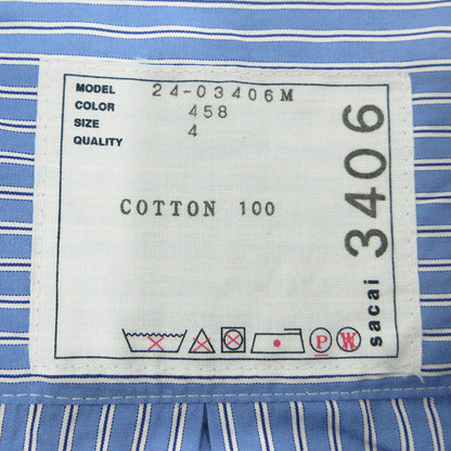 Sacai | サカイ COTTON PULLOVER SHIRT コットンプルオーバーシャツ 24SS 総柄肩ボタン胸ポケット付き半袖シャツ ストライプ柄 半袖Ｔシャツ 24-03406M ブルー サイズ：4【三重本店】