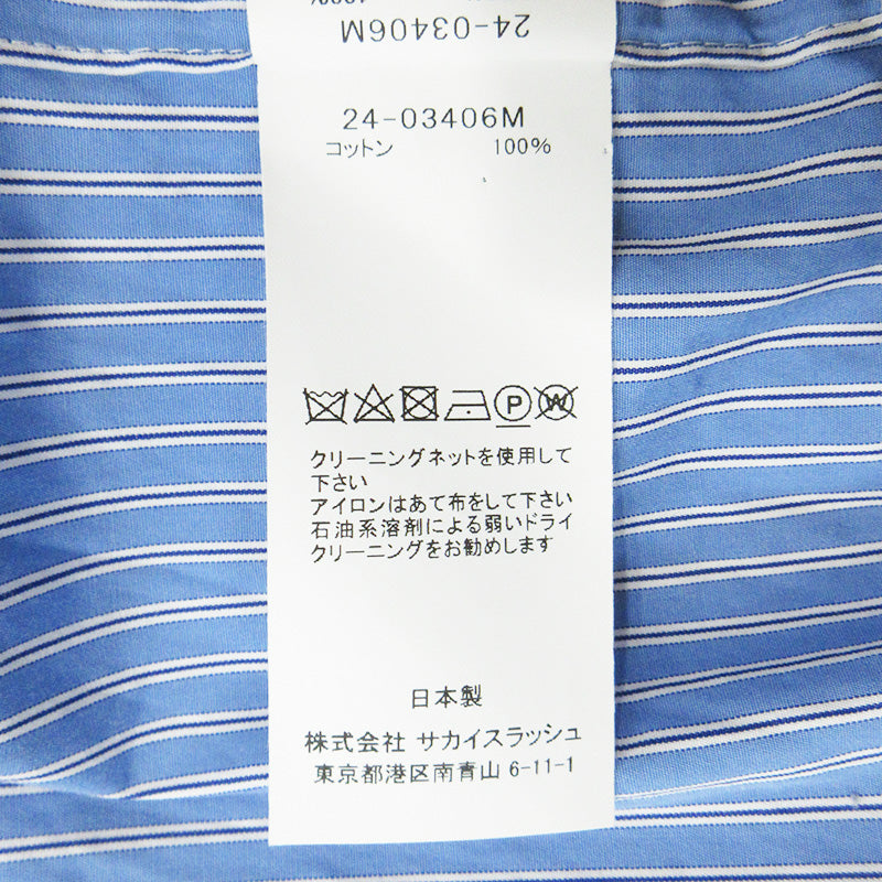 Sacai | サカイ COTTON PULLOVER SHIRT コットンプルオーバーシャツ 24SS 総柄肩ボタン胸ポケット付き半袖シャツ ストライプ柄 半袖Ｔシャツ 24-03406M ブルー サイズ：4【三重本店】