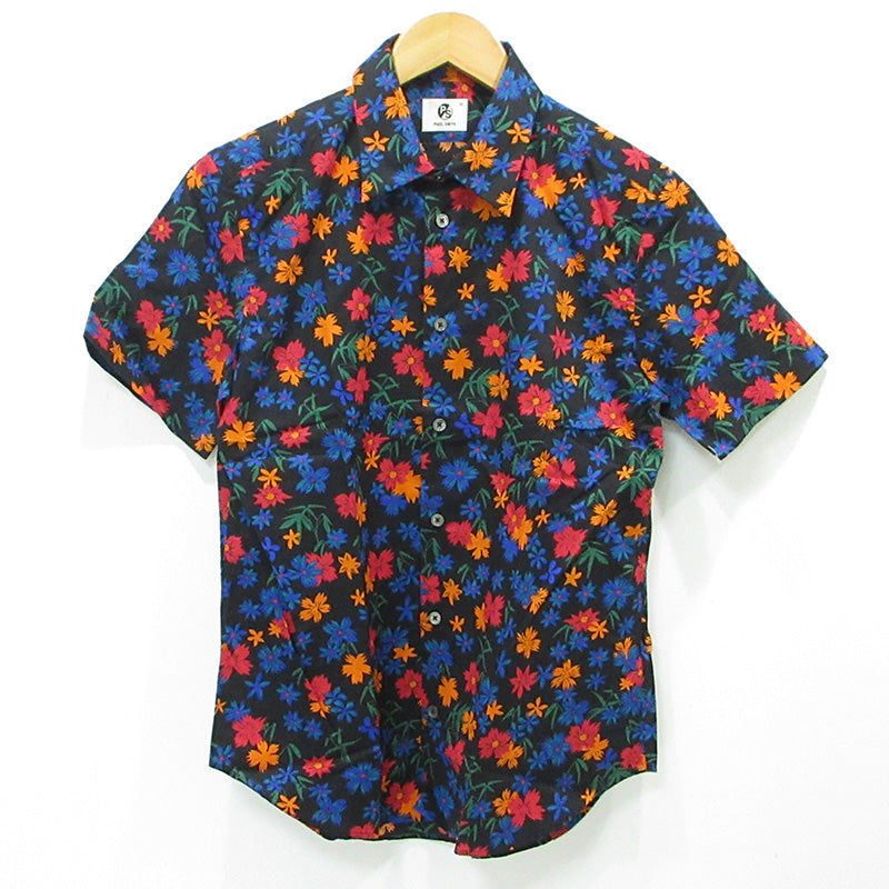 Paul Smith | ポール・スミス 総柄半袖シャツ フラワープリント 花柄 半袖シャツ 262321 ブラック×ブルー マルチカラー サイズ：M【三重本店】