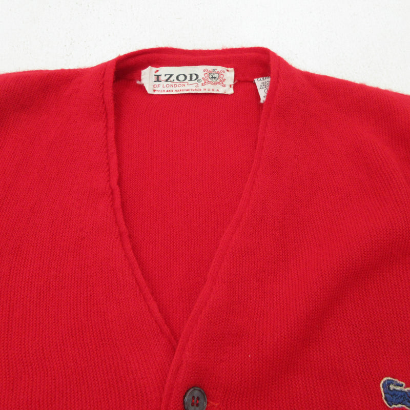 カーディガン IZOD LACOSTE 60～70年代 USA製 アクリルカーディガン レッド サイズ：L【三重本店】
