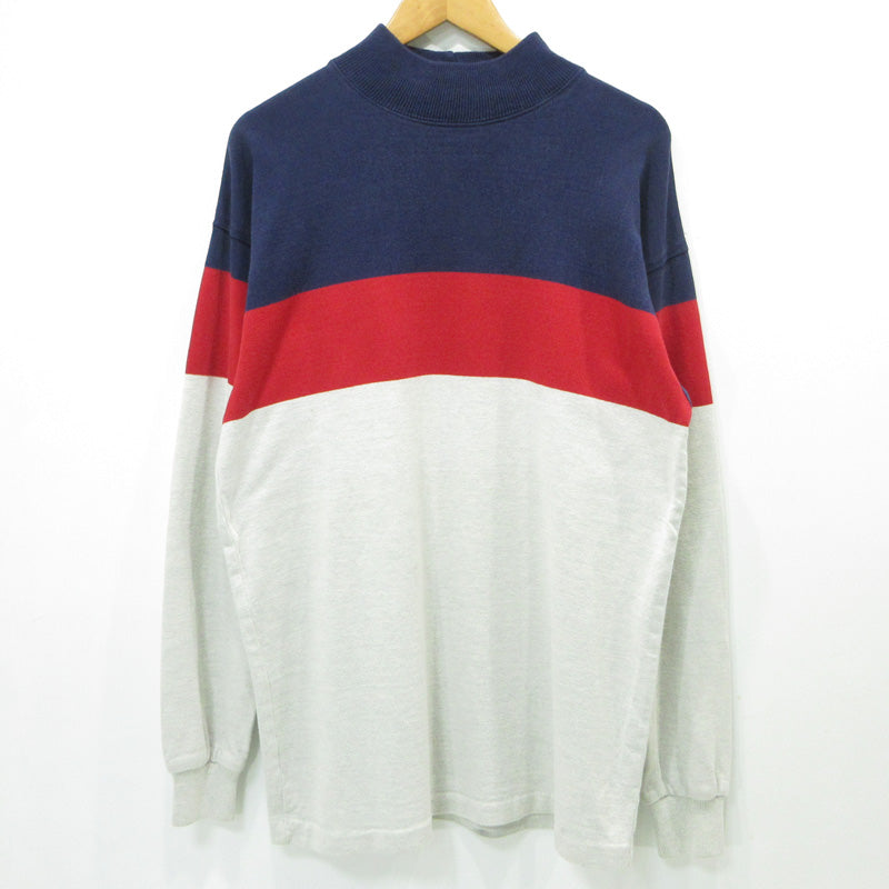 L.L.Bean | エルエルビーン モックネックボーダー柄長袖Tシャツ 総柄 ヘビーウェイト 80-90s USA製 長袖Ｔシャツ BE-944ST ホワイト系 ライトグレー マルチカラー サイズ：表記サイズ(US)【三重本店】