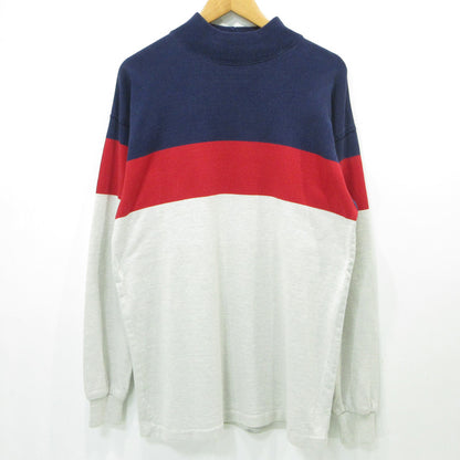 L.L.Bean | エルエルビーン モックネックボーダー柄長袖Tシャツ 総柄 ヘビーウェイト 80-90s USA製 長袖Ｔシャツ BE-944ST ホワイト系 ライトグレー マルチカラー サイズ：表記サイズ(US)【三重本店】
