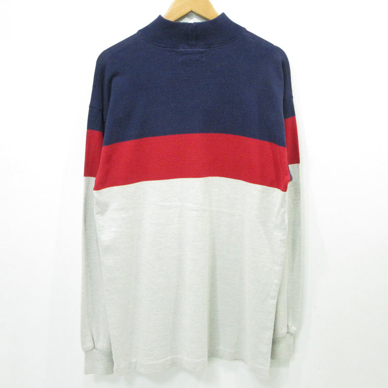 L.L.Bean | エルエルビーン モックネックボーダー柄長袖Tシャツ 総柄 ヘビーウェイト 80-90s USA製 長袖Ｔシャツ BE-944ST ホワイト系 ライトグレー マルチカラー サイズ：表記サイズ(US)【三重本店】