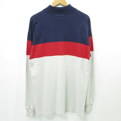 L.L.Bean | エルエルビーン モックネックボーダー柄長袖Tシャツ 総柄 ヘビーウェイト 80-90s USA製 長袖Ｔシャツ BE-944ST ホワイト系 ライトグレー マルチカラー サイズ：表記サイズ(US)【三重本店】