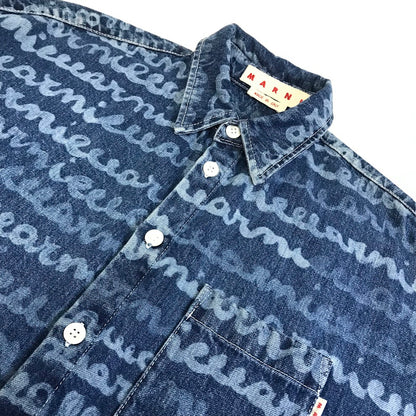 MARNI | マルニ 23SS Maremarni Denim Shirt in Ocean デニム 総柄 長袖シャツ CJU0061A0 ブルー サイズ：46【倉吉店】
