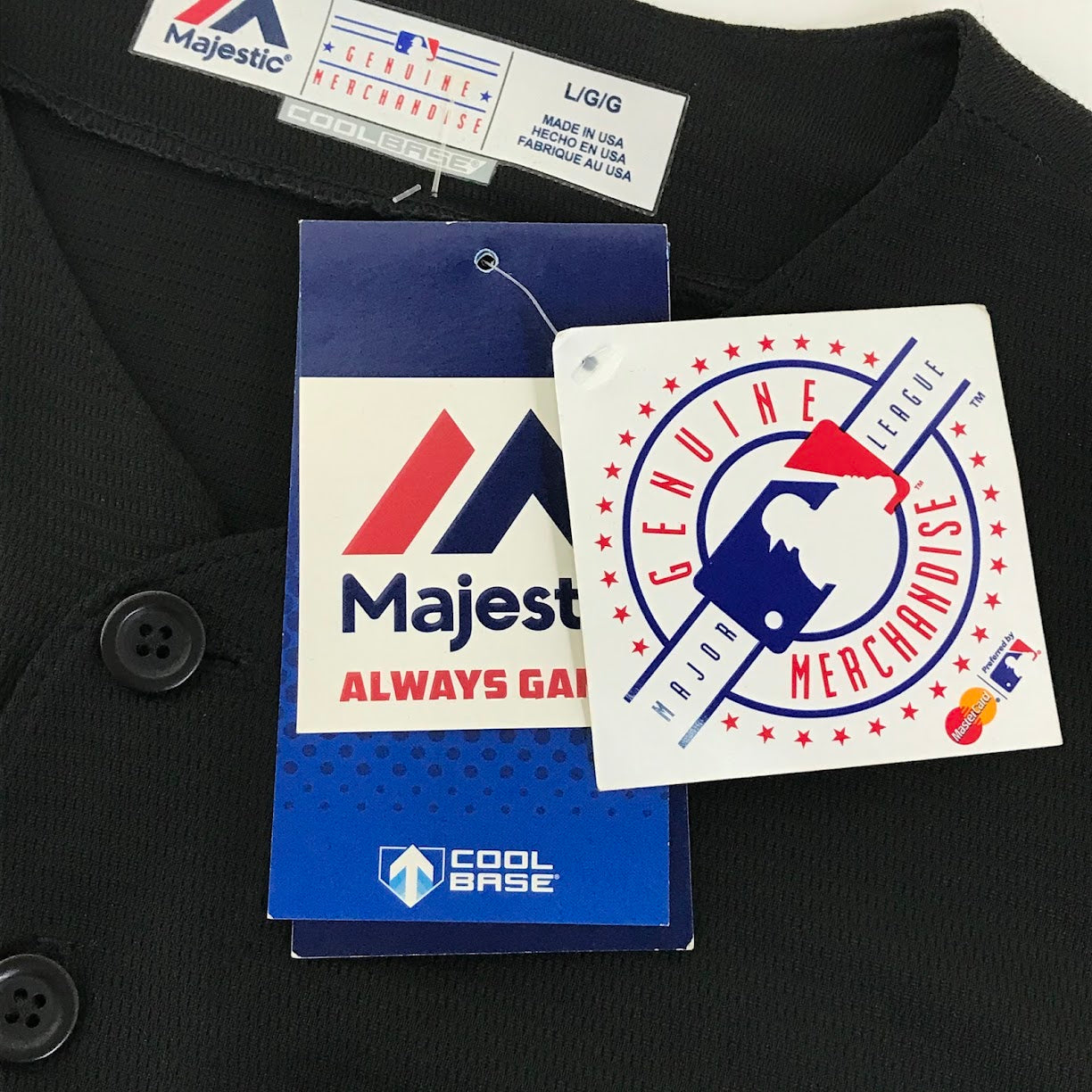MAJESTIC | マジェスティック USA製 ベースボールシャツ 半袖シャツ ブラック サイズ：L【倉吉店】【代金引換不可・日時指定不可】【ポスト投函】