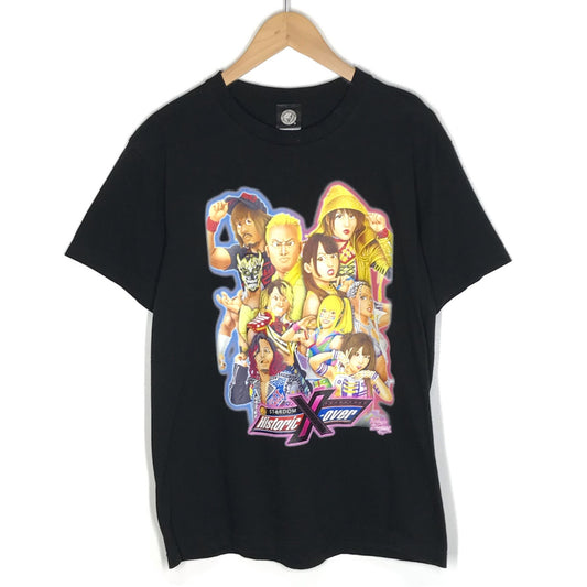 新日本プロレス HYSTORIC X-OVER スターダム 記念Tシャツ 半袖Ｔシャツ ブラック サイズ：M【倉吉店】【代金引換不可・日時指定不可】【ポスト投函】
