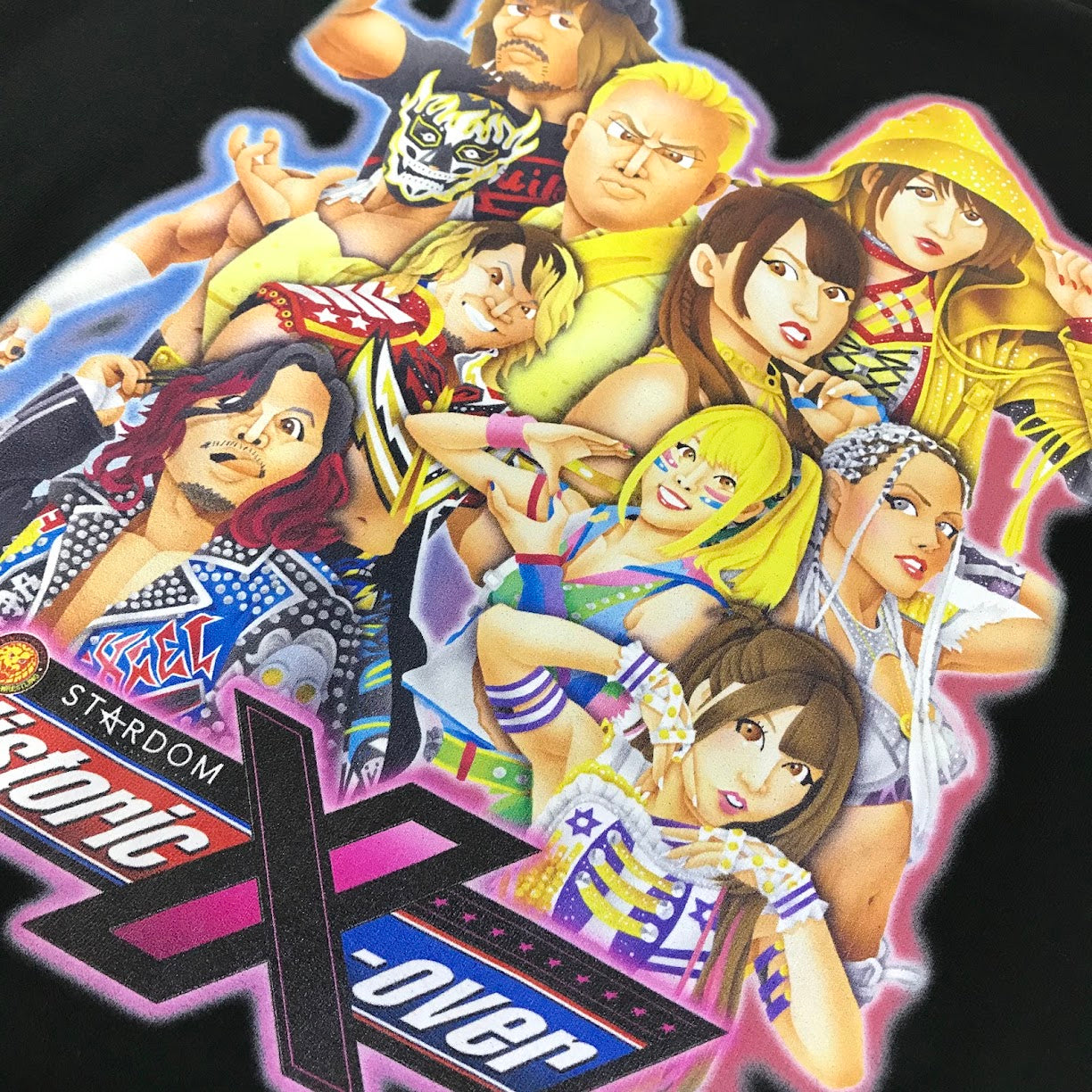 新日本プロレス HYSTORIC X-OVER スターダム 記念Tシャツ 半袖Ｔシャツ ブラック サイズ：M【倉吉店】【代金引換不可・日時指定不可】【ポスト投函】