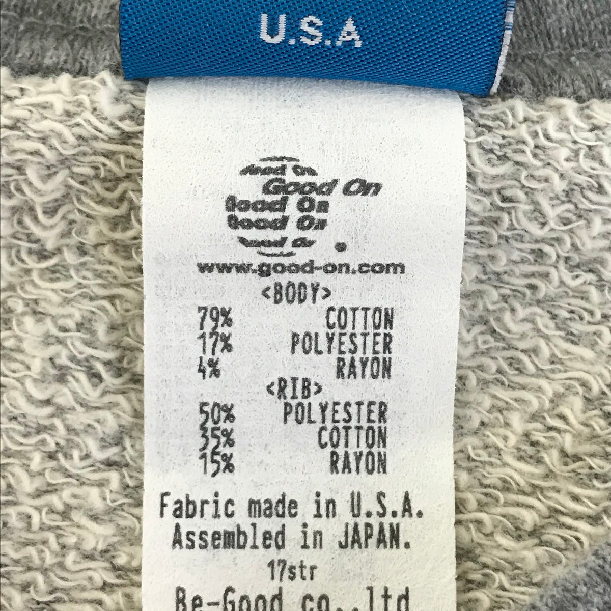Good On | グッドオン L/S RAGLAN CREW SWEAT SHIRTS スウェット 763-GOBW-101P グレー サイズ：M【倉吉店】