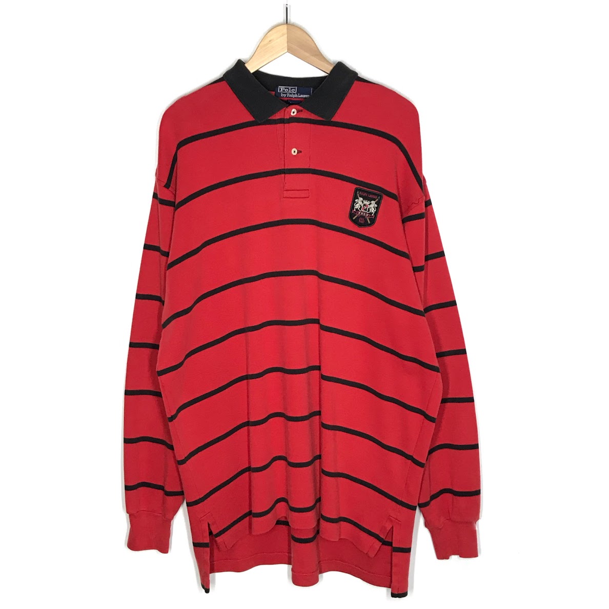 RALPH LAUREN | ラルフローレン ボーダー柄ラガーシャツ ポロシャツ レッド×ブラック サイズ：L【倉吉店】