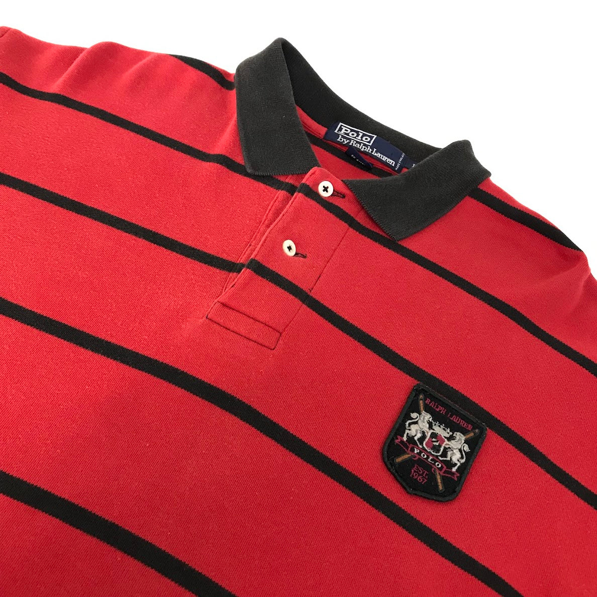 RALPH LAUREN | ラルフローレン ボーダー柄ラガーシャツ ポロシャツ レッド×ブラック サイズ：L【倉吉店】