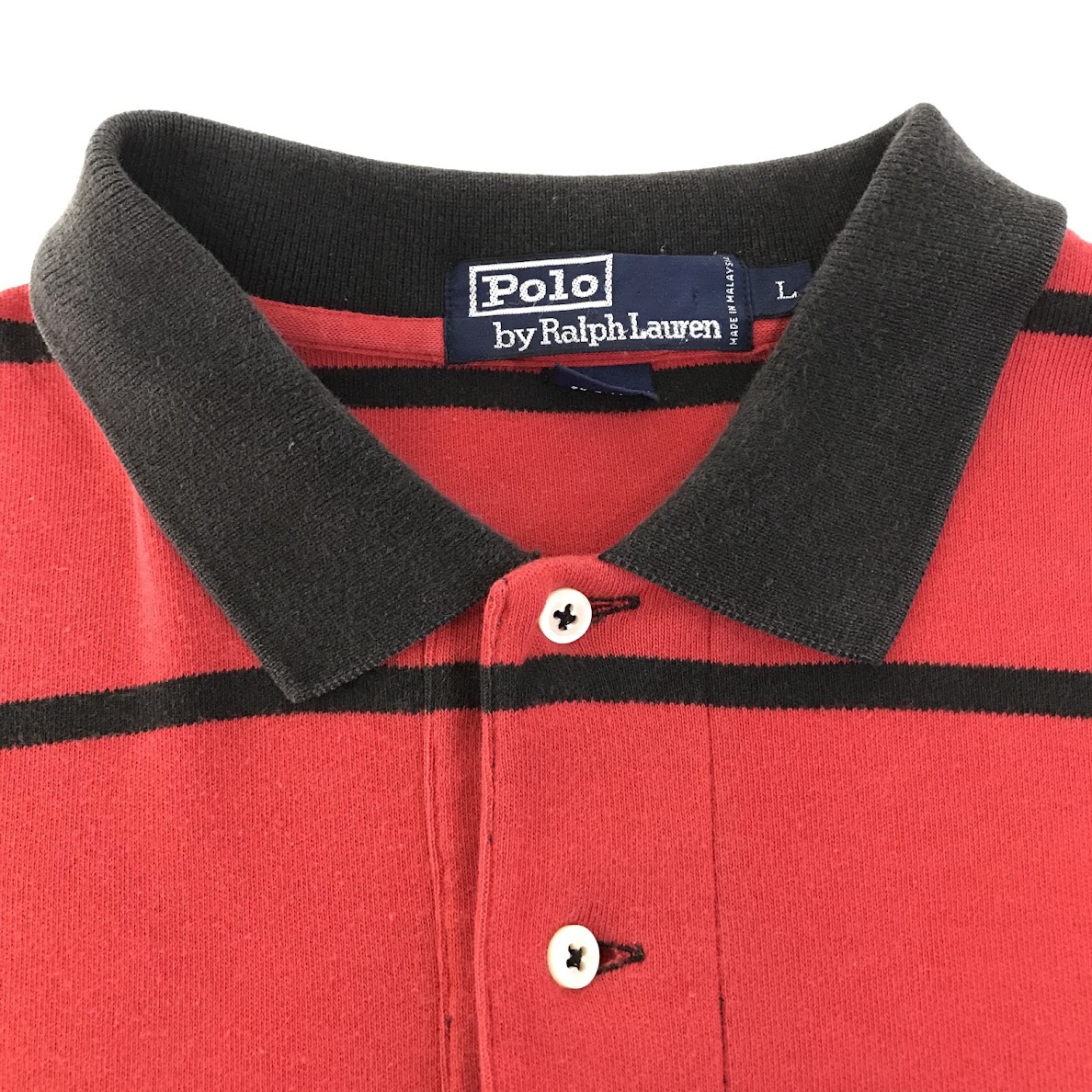 RALPH LAUREN | ラルフローレン ボーダー柄ラガーシャツ ポロシャツ レッド×ブラック サイズ：L【倉吉店】