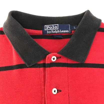 RALPH LAUREN | ラルフローレン ボーダー柄ラガーシャツ ポロシャツ レッド×ブラック サイズ：L【倉吉店】