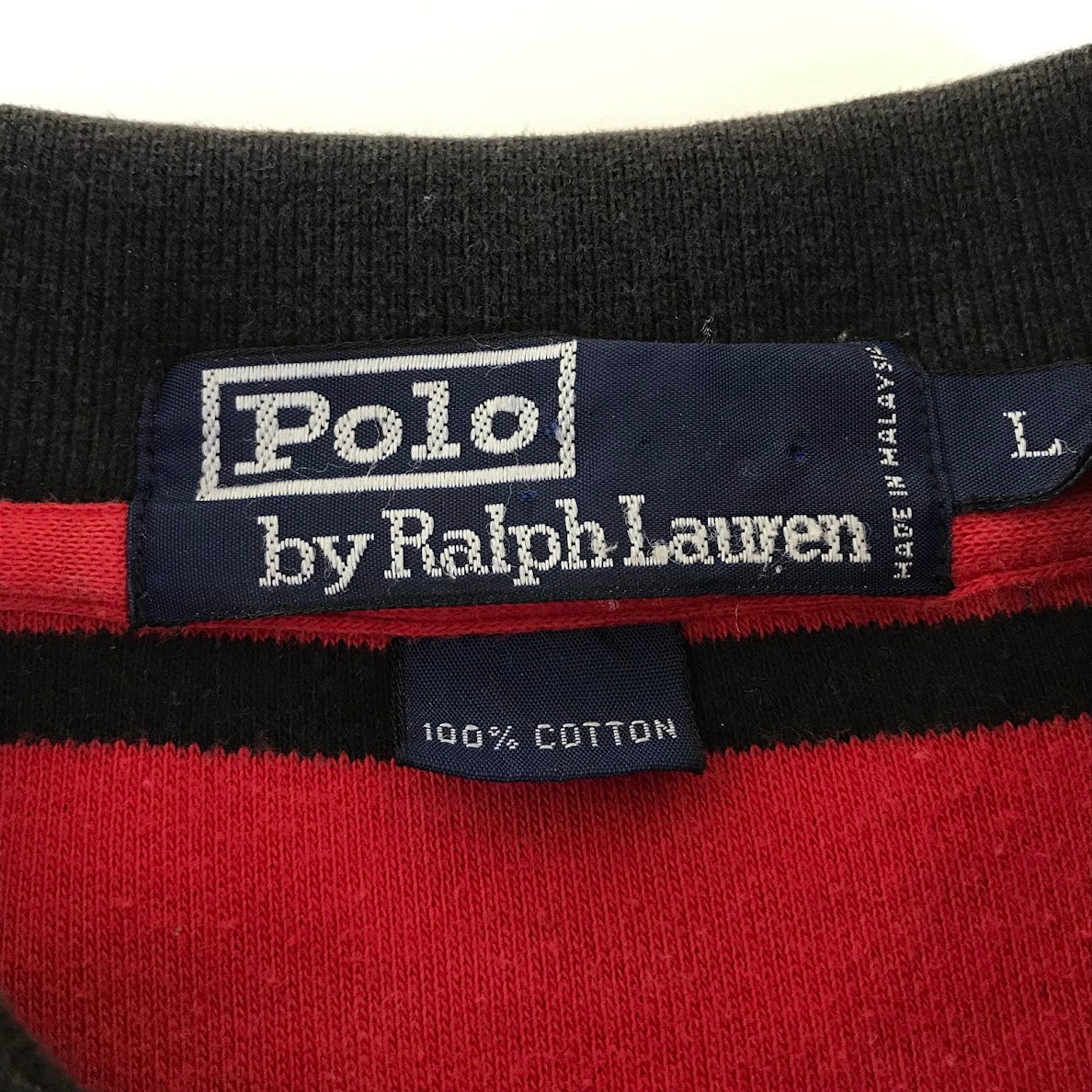 RALPH LAUREN | ラルフローレン ボーダー柄ラガーシャツ ポロシャツ レッド×ブラック サイズ：L【倉吉店】