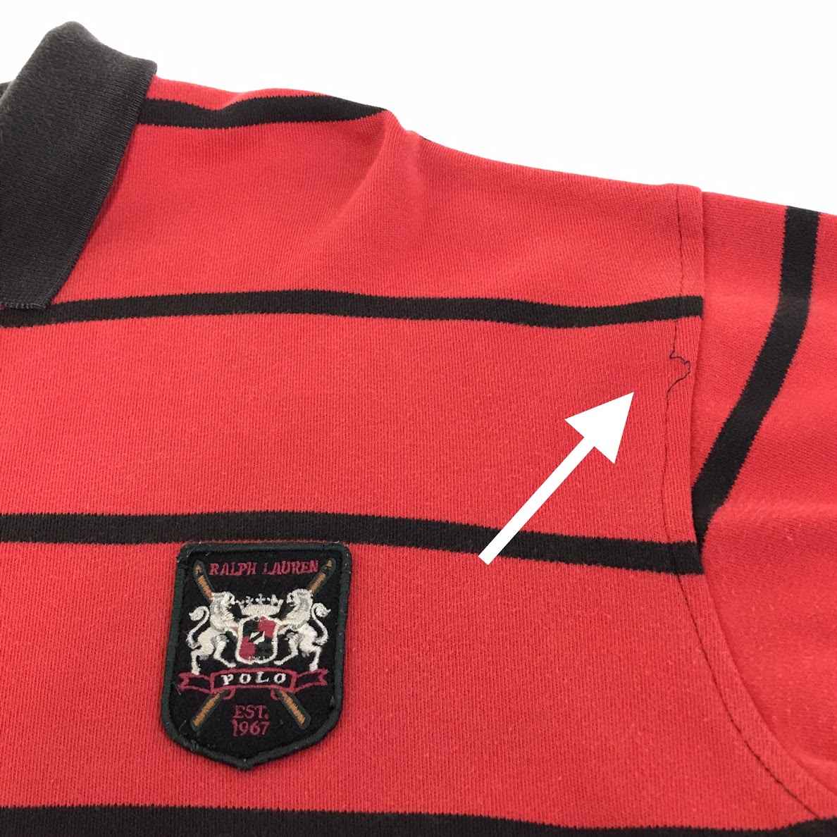 RALPH LAUREN | ラルフローレン ボーダー柄ラガーシャツ ポロシャツ レッド×ブラック サイズ：L【倉吉店】