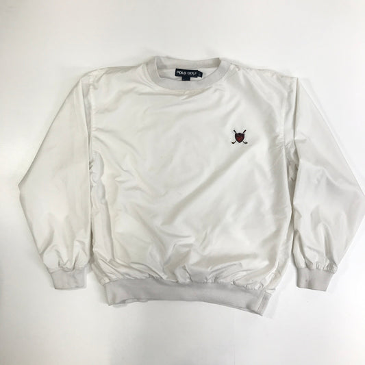 【中古】POLO RALPH LAUREN | ポロ・ラルフローレン ブルゾン POLO GOLF ポロゴルフ 90年代 ピステ ナイロン プルオーバー 実寸 XXL 位 ホワイト サイズ：L【加古川物流】