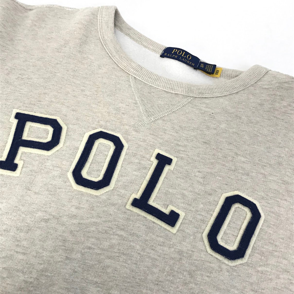 RALPH LAUREN | ラルフローレン Vガゼット フェルトロゴ スウェット ベージュ サイズ：XL【倉吉店】