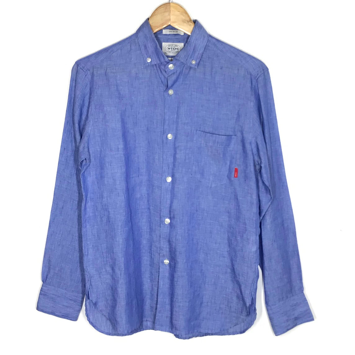 W)TAPS | ダブルタップス 14SS PLAIN L/S SHIRTS.LINEN.GAUZE.ALBINI アルビニ 長袖シャツ 141SPDT-SHM03 ブルー サイズ：S【倉吉店】