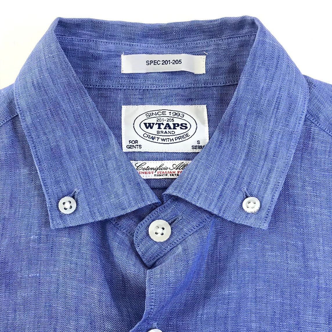 W)TAPS | ダブルタップス 14SS PLAIN L/S SHIRTS.LINEN.GAUZE.ALBINI アルビニ 長袖シャツ 141SPDT-SHM03 ブルー サイズ：S【倉吉店】