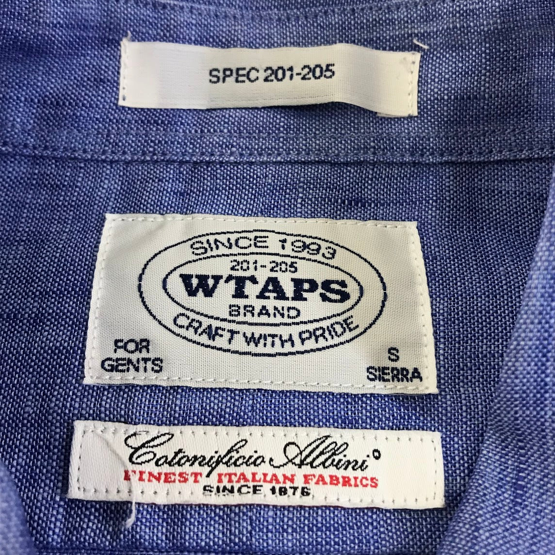 W)TAPS | ダブルタップス 14SS PLAIN L/S SHIRTS.LINEN.GAUZE.ALBINI アルビニ 長袖シャツ 141SPDT-SHM03 ブルー サイズ：S【倉吉店】